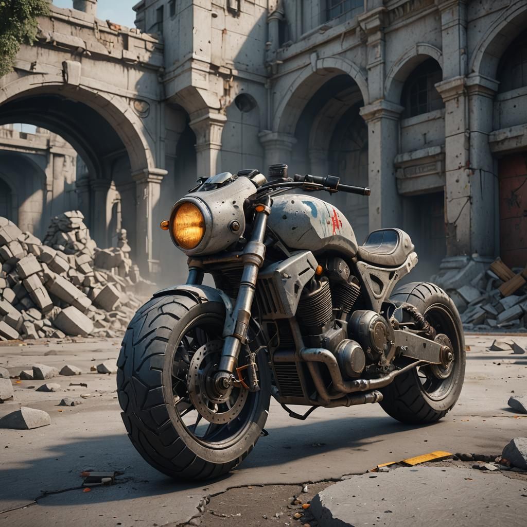 A motorcycle made entirely out of concrete