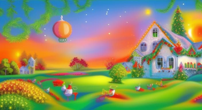 Merry Christmas. Bright background, colorful, detailed,  pea...