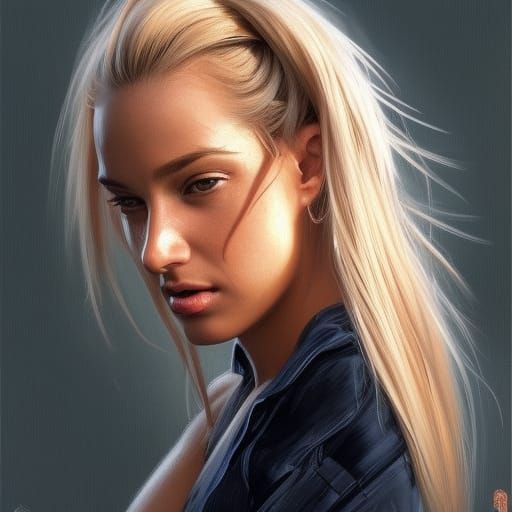 blonde Cuban woman, tousled ponytail