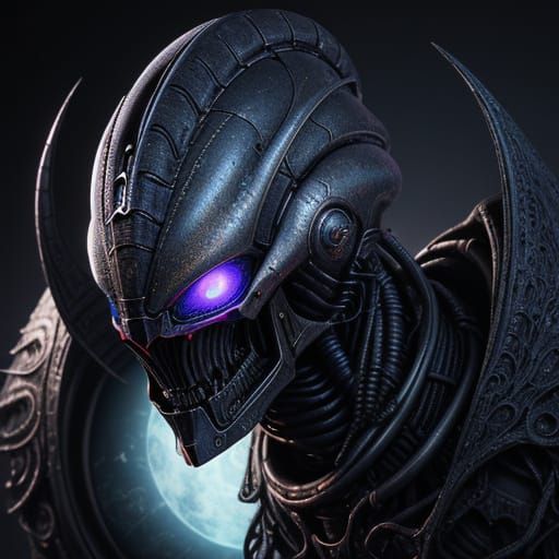 Alien Helmet Concept Art in Gigeresque Biomechanical Style