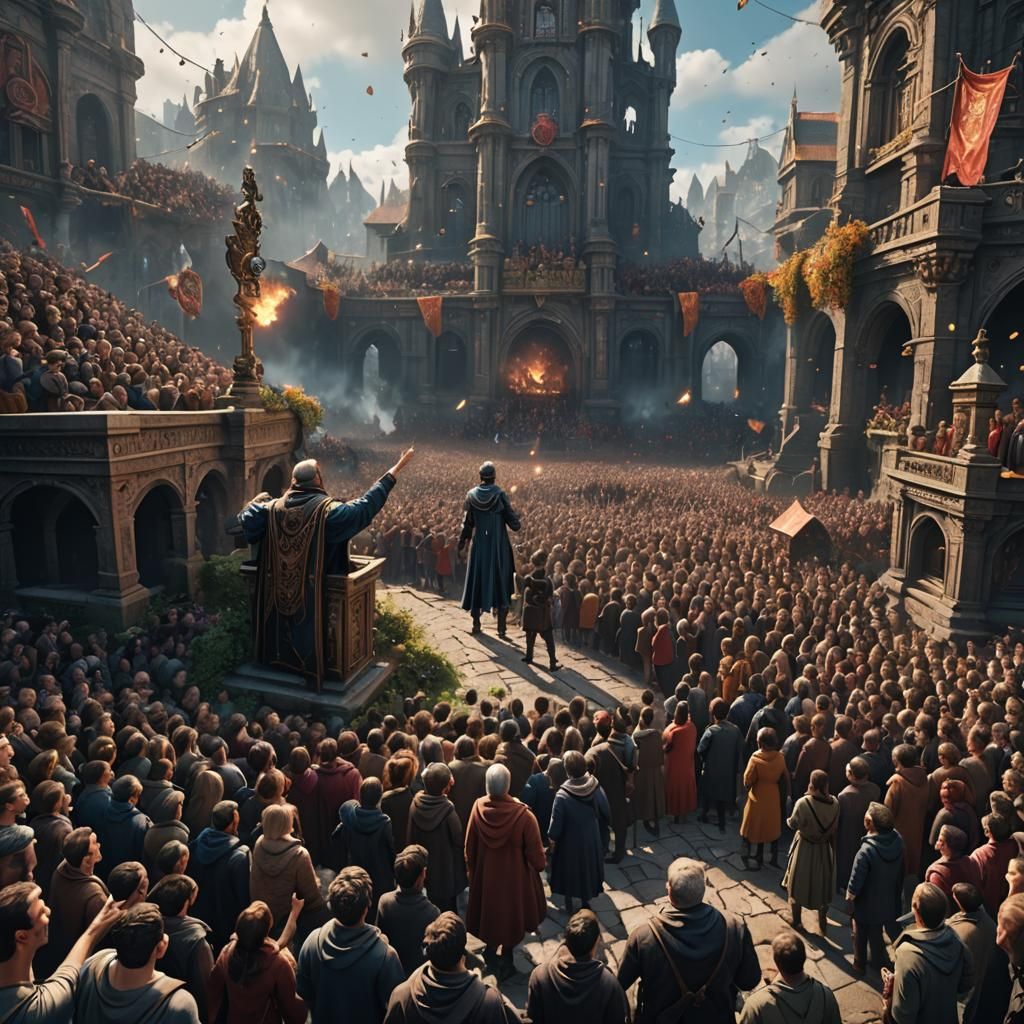 a person announcing to a crowd of people