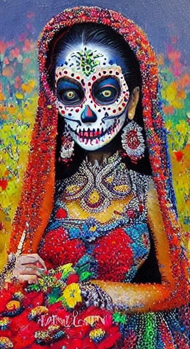 Pointillist Día De Los Muertos