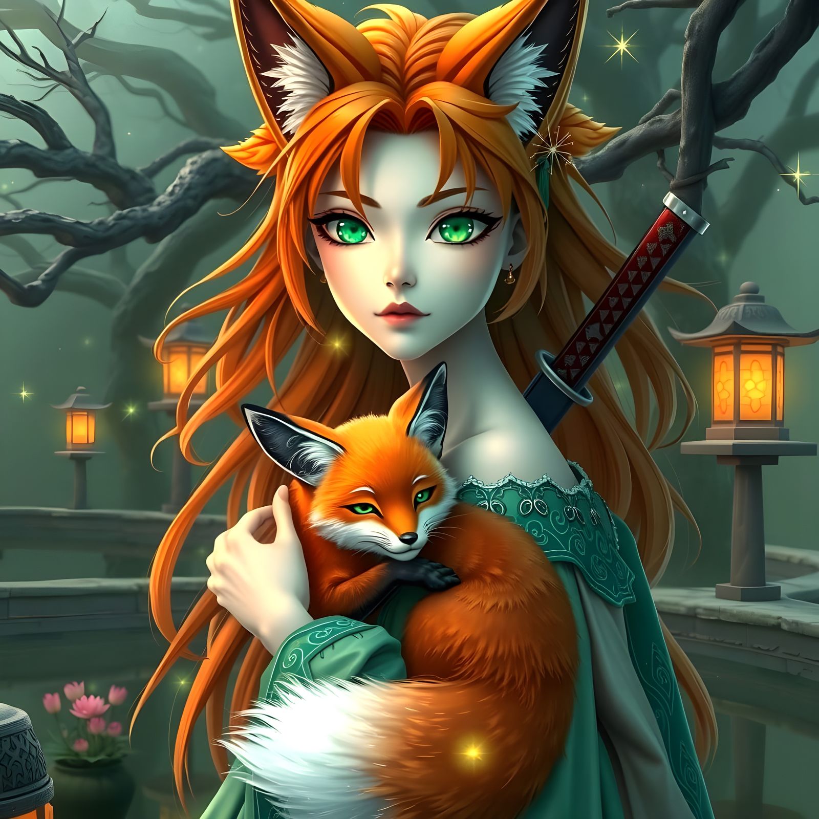 Emerald Eyes Anime Kitsune and Fox  by @Gary Murakami