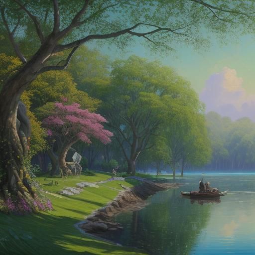 a watercolored painting of a surreal paradise