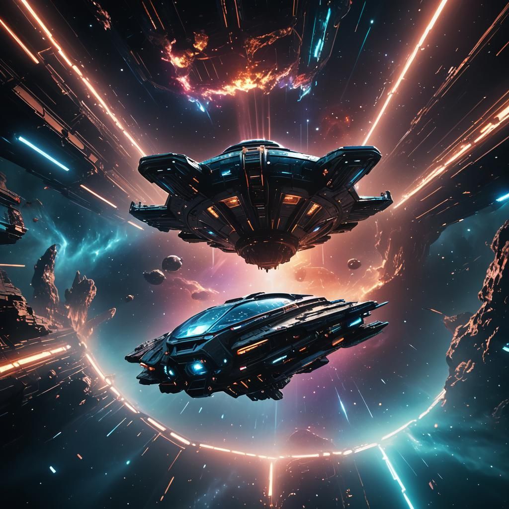 Futuristic Spaceship in Deep Space: Digital Art