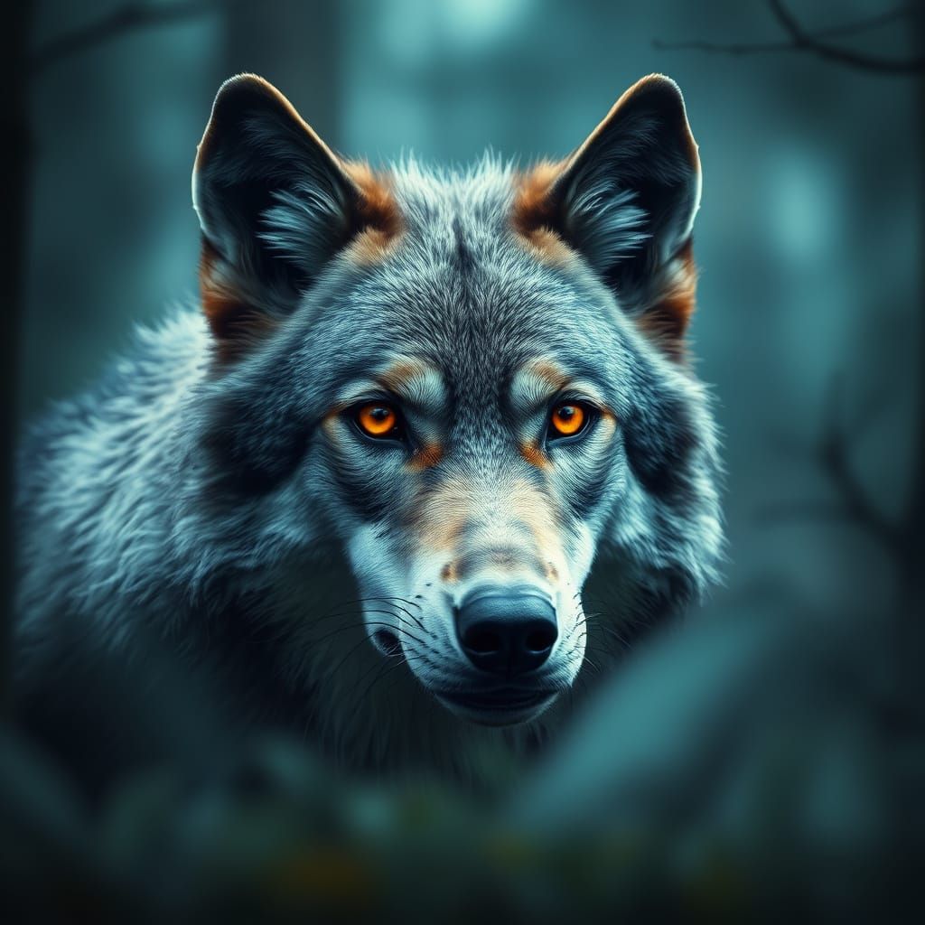 Majestic Gray Wolf in Mystical Forest Landscape