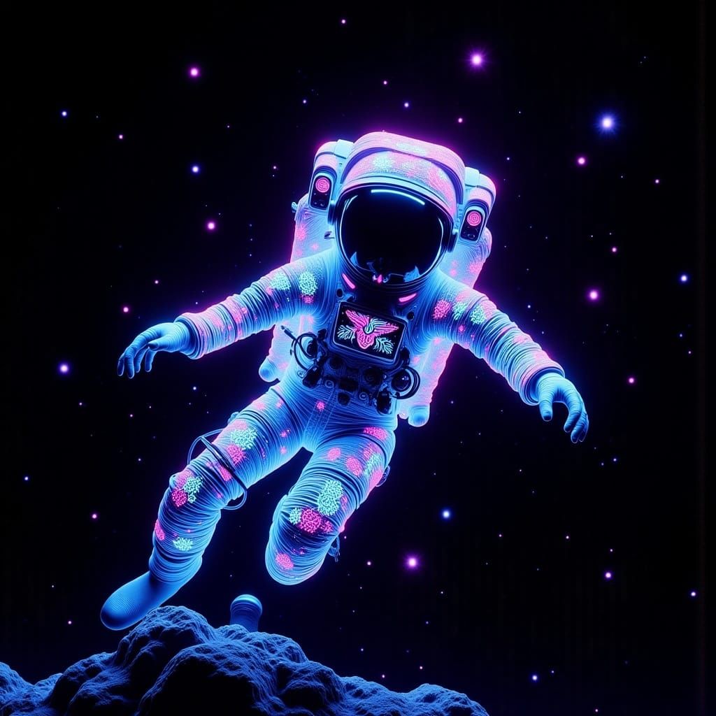 <lora:NegativeLight:1.0> finely detailed, black white (light purple and light blue light) astronaut; black backdrop, soft glow, selective c...