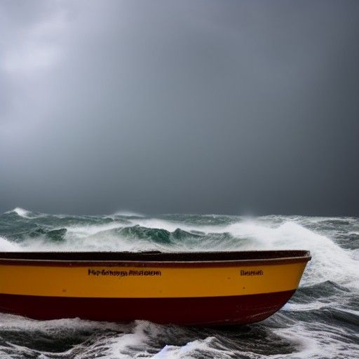 Small boat on the ocean in a rough storm