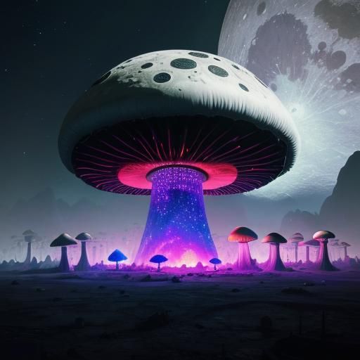Mushroom City on the moon, amazingly hyperdetailed a masterp...