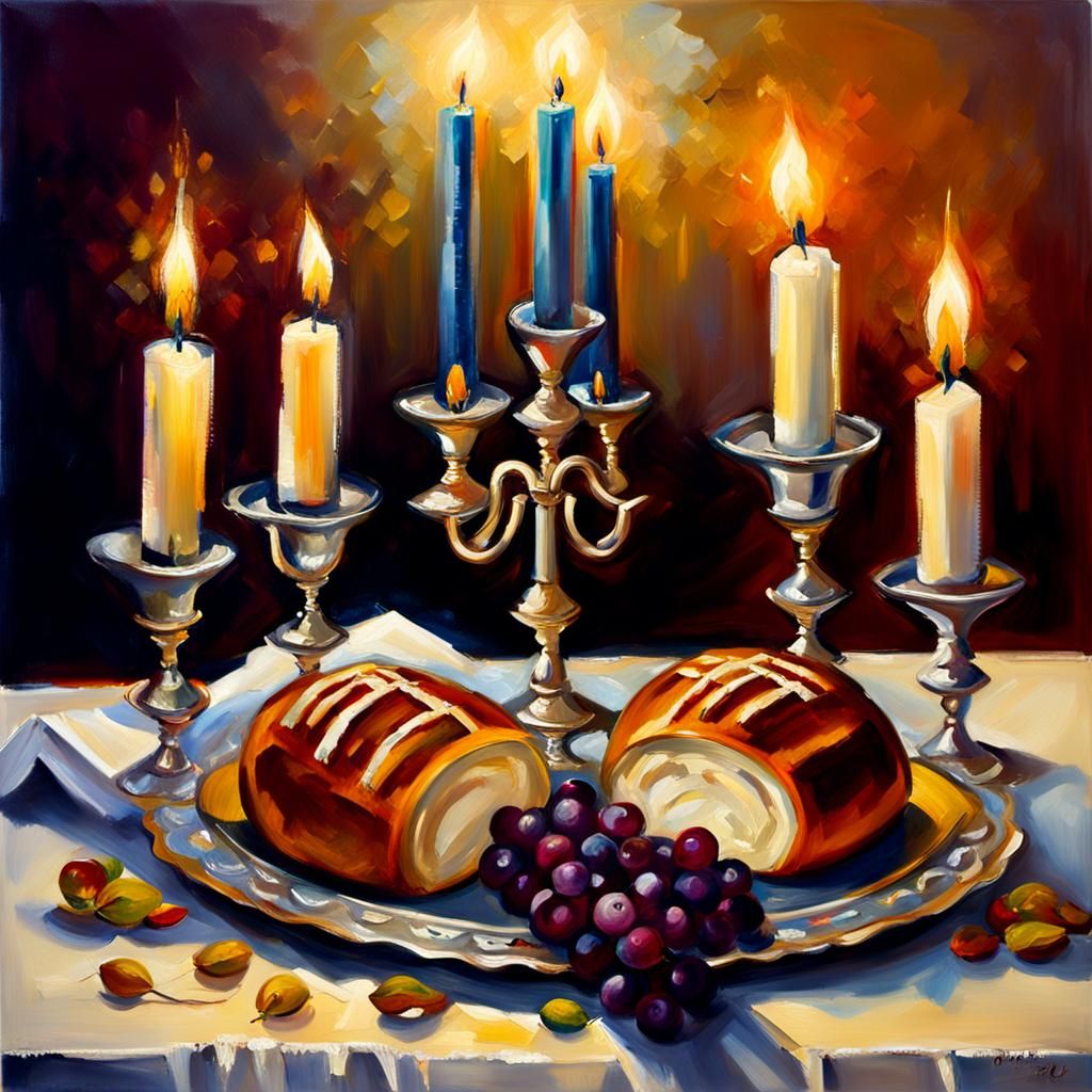Elegant Shabbat Table Still Life with Luxurious Textures