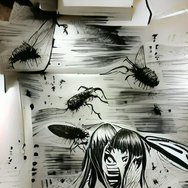 insect horror manga ink drawing