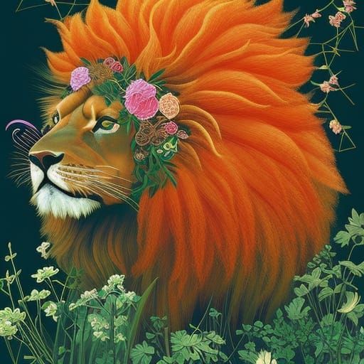 Lion in Flowers AI Generated Artwork NightCafe Creator