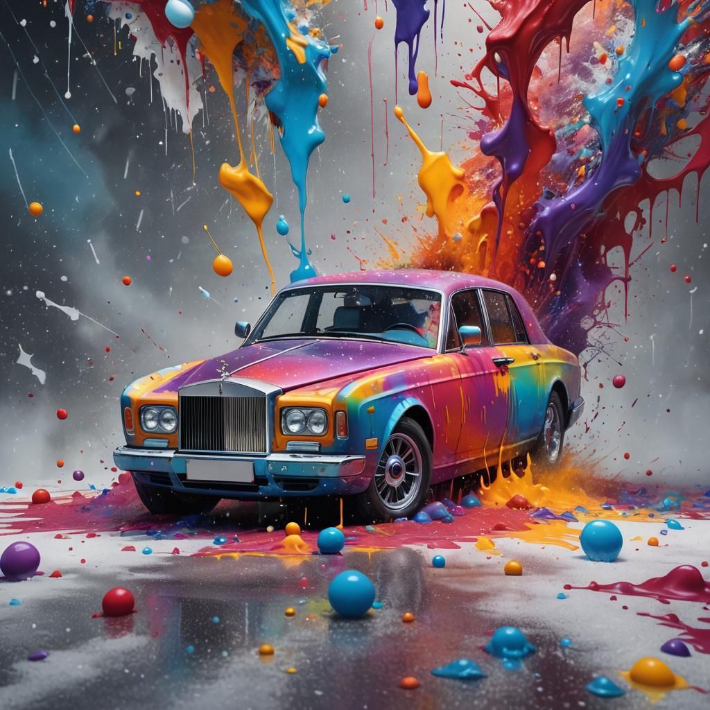 Paint Spill Creates Rolls Royce Car, Dreamlike Art