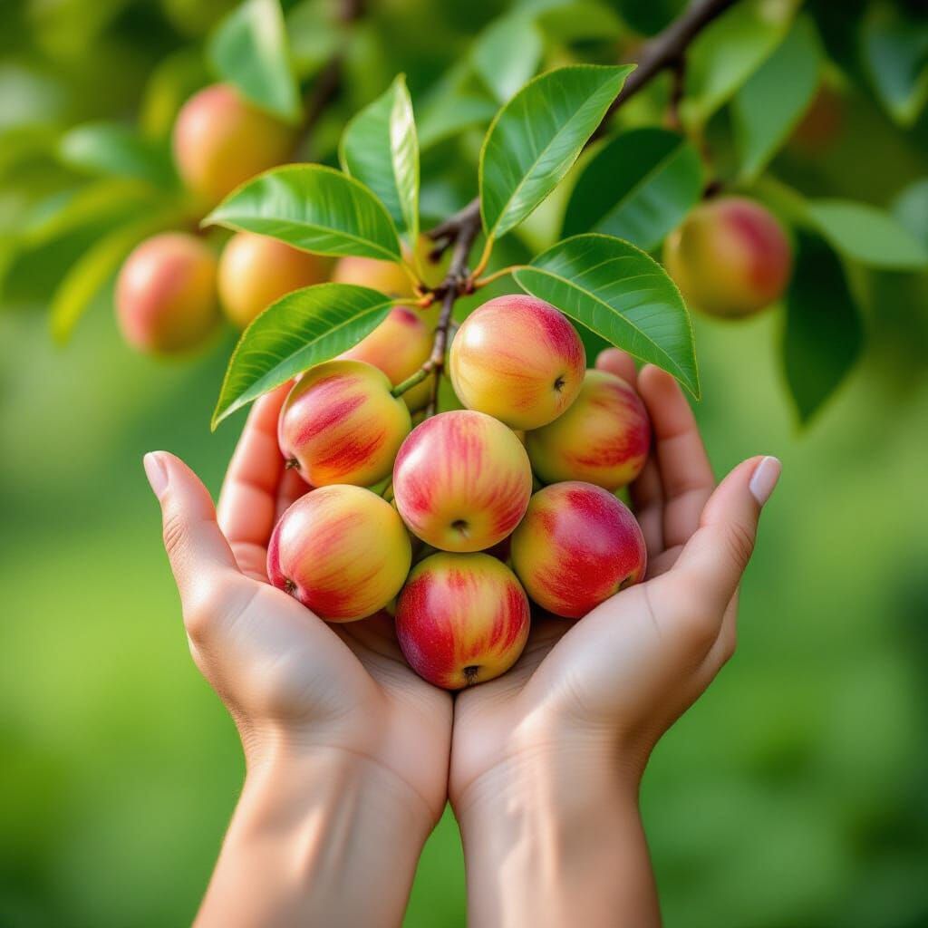 Tree with Fruit Growing Between Hands