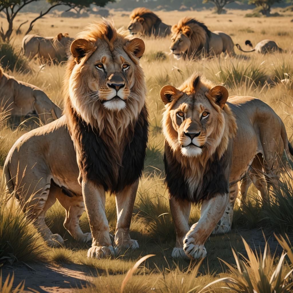 Majestic Savannah Lions in 3D Anime Art