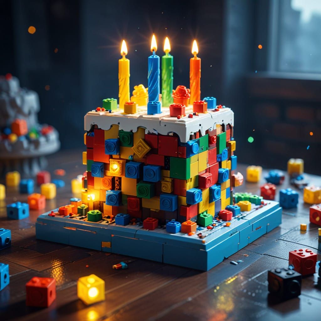 A birthday cake made out of legos  by @Harmony