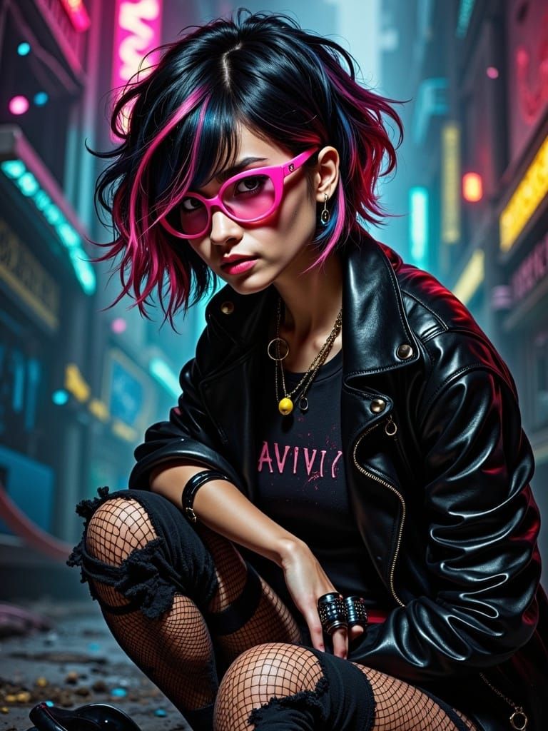 punk girl with pink glasses <lora:Flux enhancer:0.7>