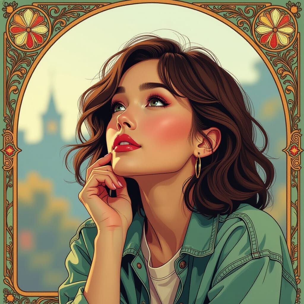 Curious Person in Art Nouveau Style