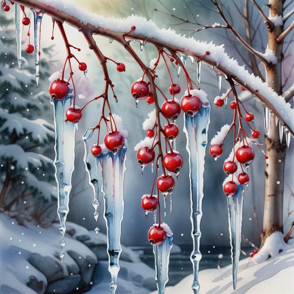 Wintree whit icicles