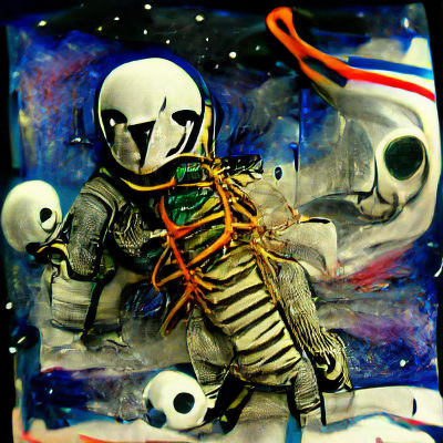 Scary skeleton astronaut in space mixed media