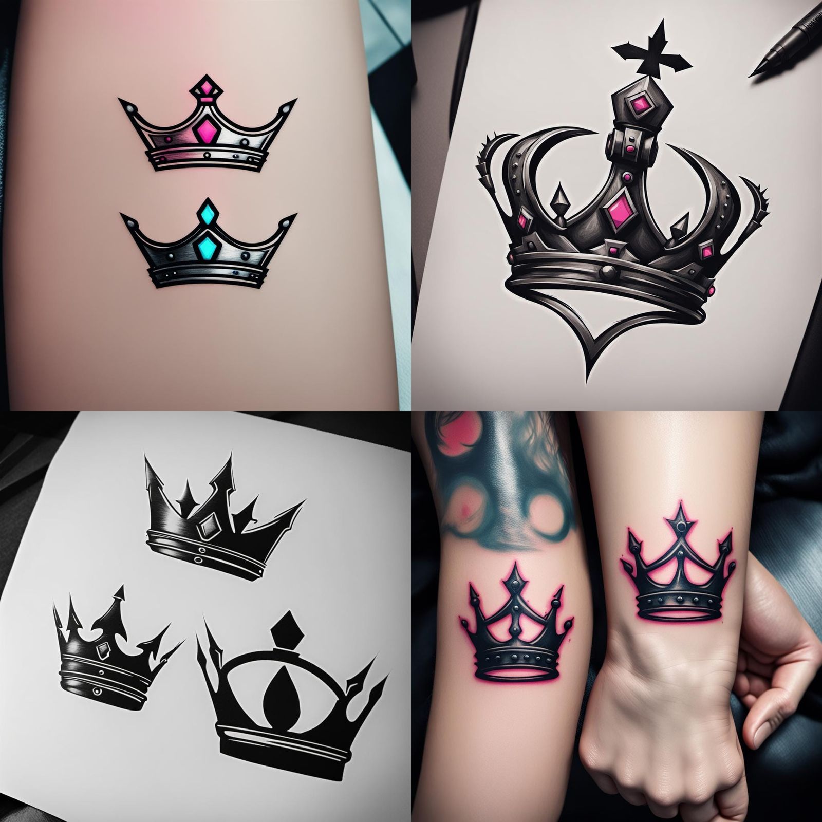 Simple king and queen crown tattoo idea for couples