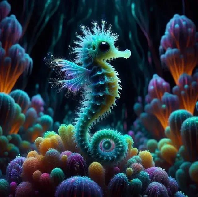 Teeny Tiny Yellow-Blue Fluffy Seahorse