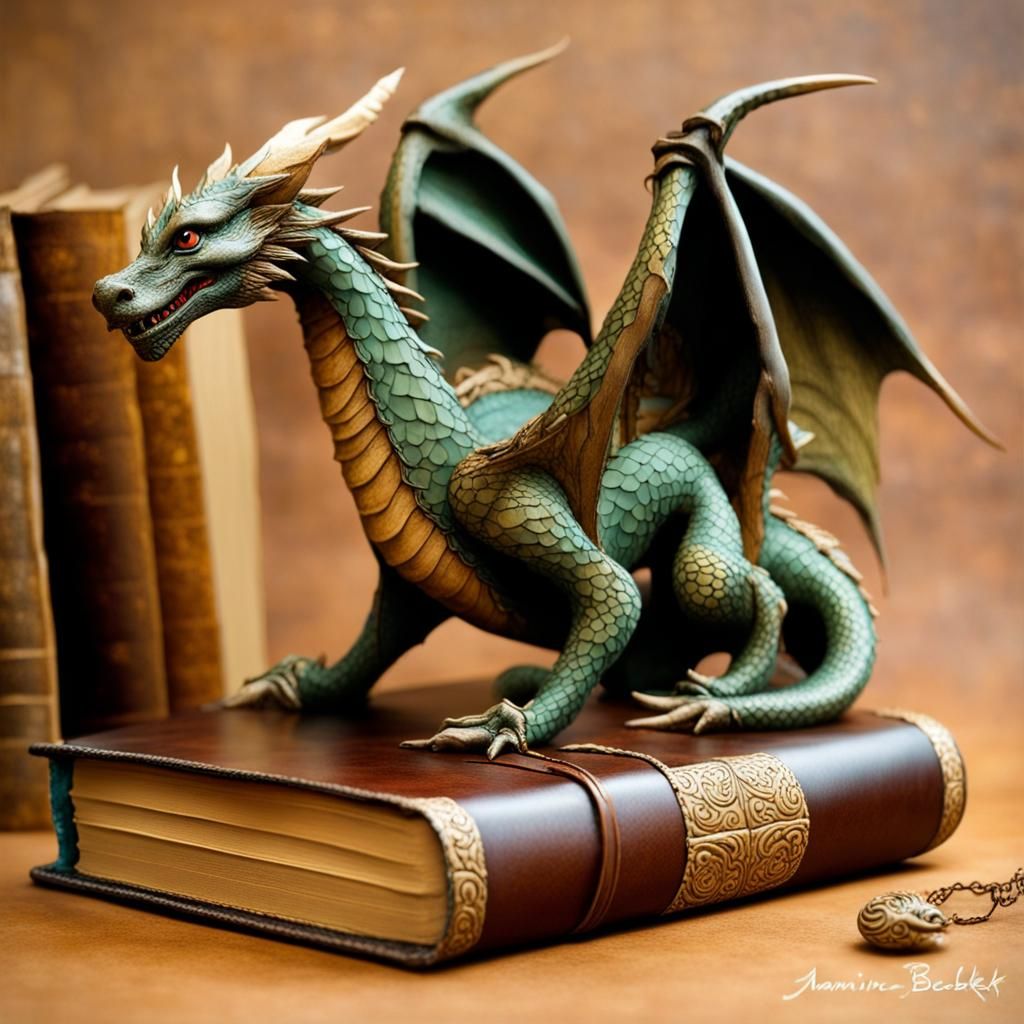 bizarre, whimsical, Leather Book masterpieces of a dragon. whimsical clay (dragon-shaped Book:1.1) in ...  by @ArtDreamer Selma