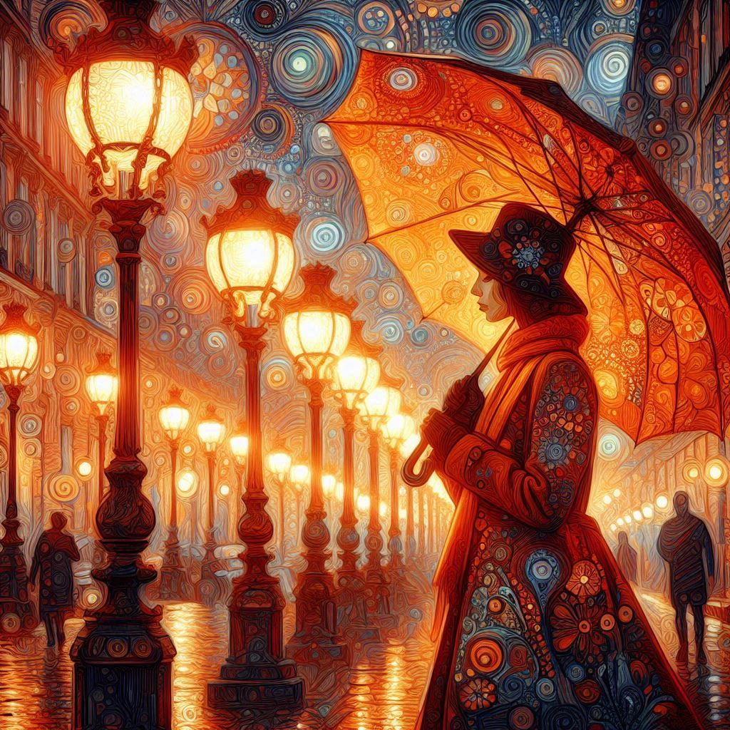 Klimt woman with an umbrella orange 2