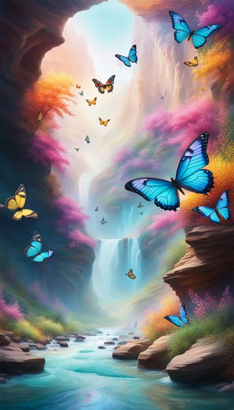 Whimsical Butterfly Canyon in Fantasy Art Style