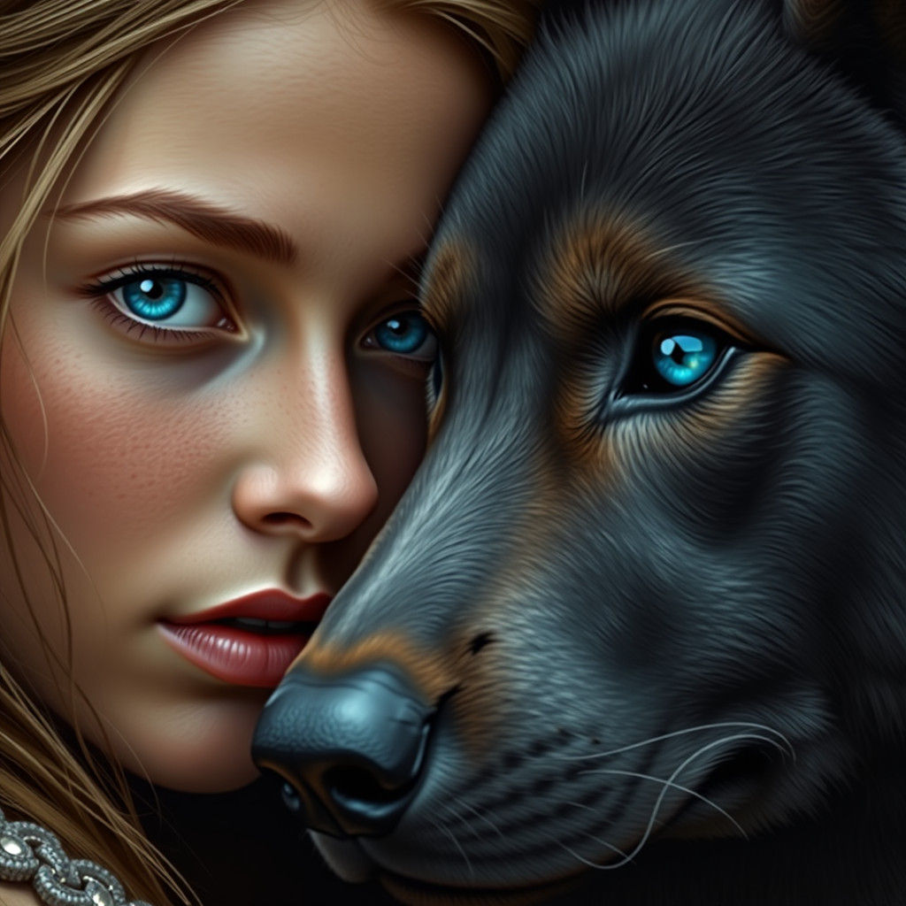 Woman and Dog with Matching Blue Eyes