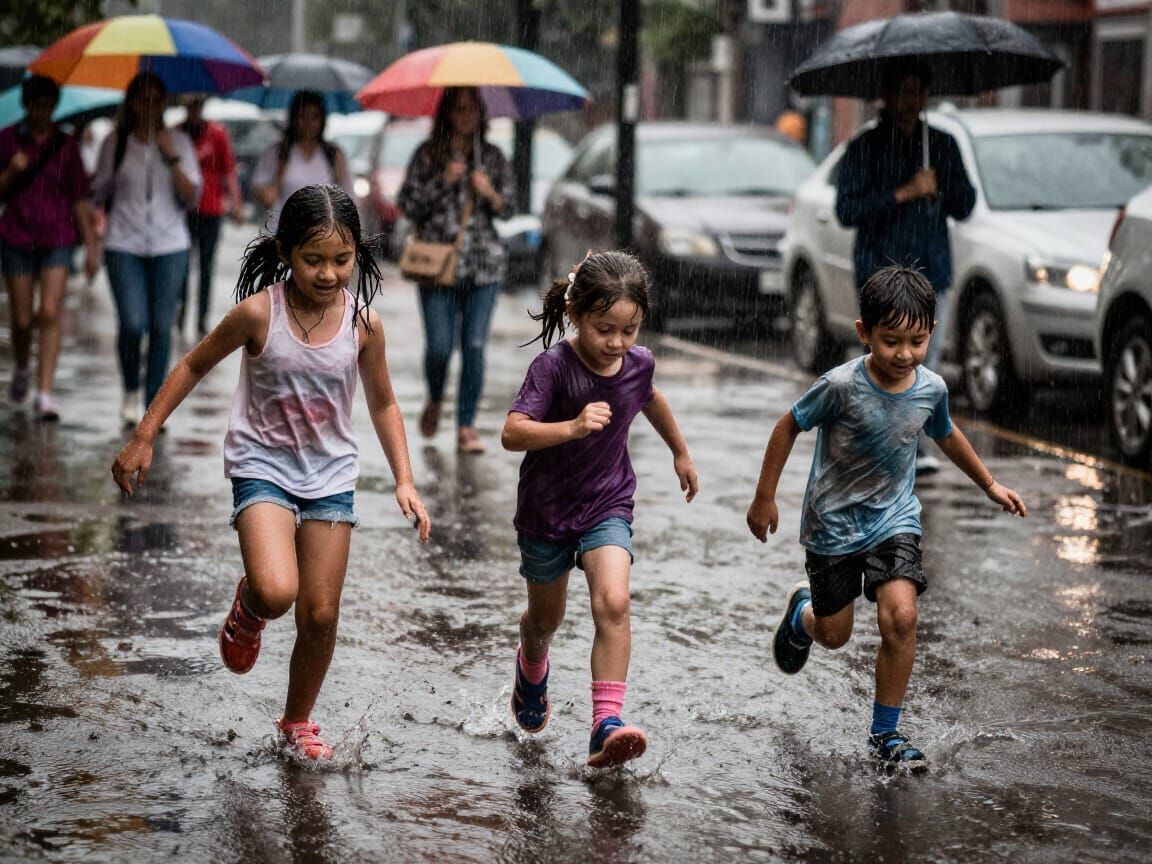 That's what kids do n the rain  by @Francis Honegger