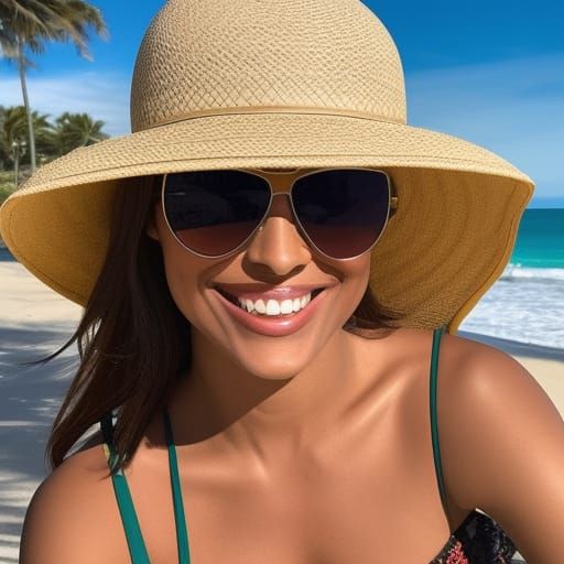 Smiling Sun with Sunglasses and Beach Hat