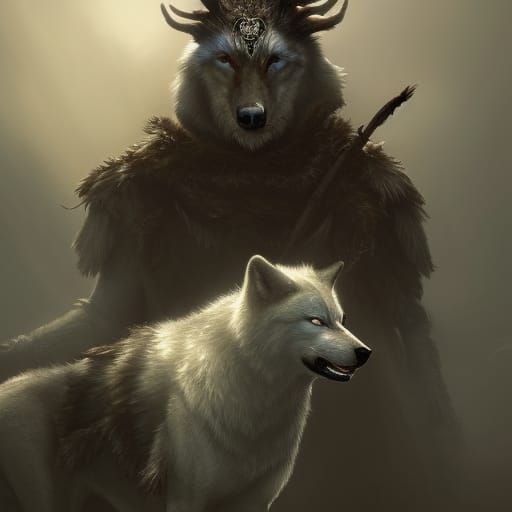 Wolf Shaman with white wolf head - AI Generated Artwork - NightCafe Creator