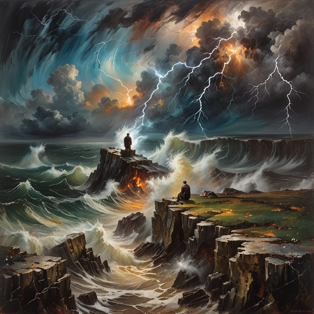 Stormy Sea Contemplation 🌊⚡The Angry Sky