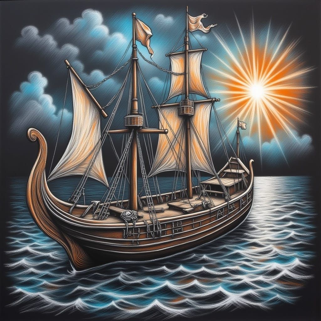 Chalk Art Ship