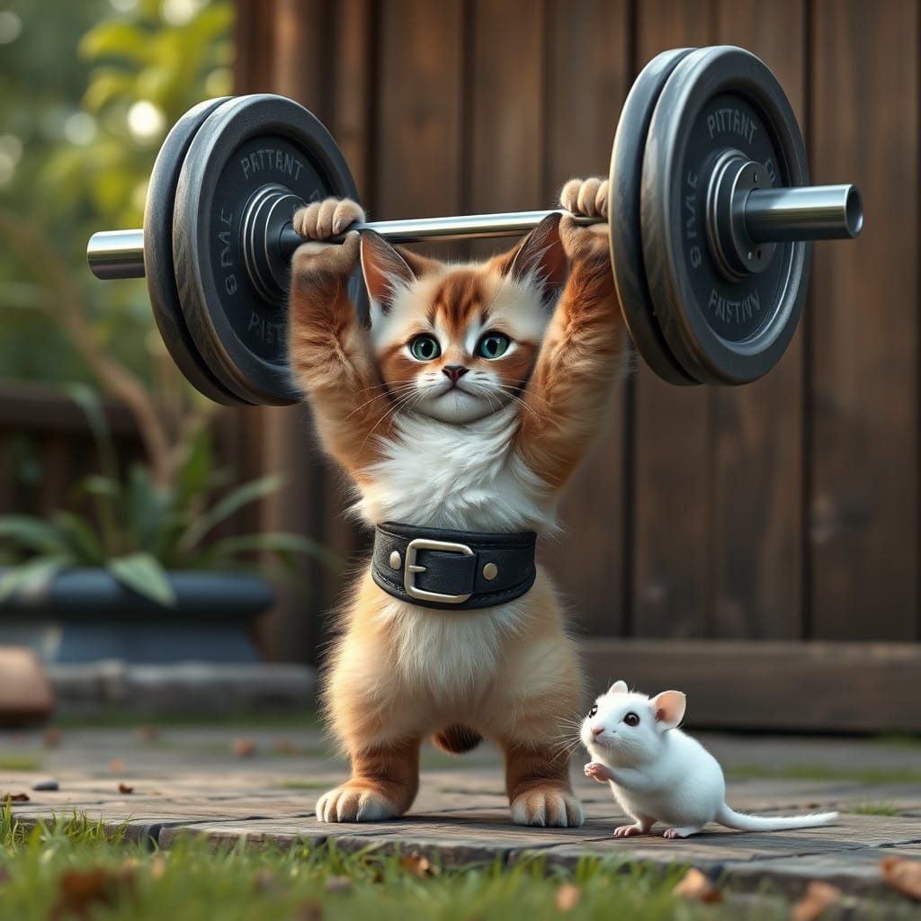 Animals superpowers, weightlifter kitten   by @Martinacats 