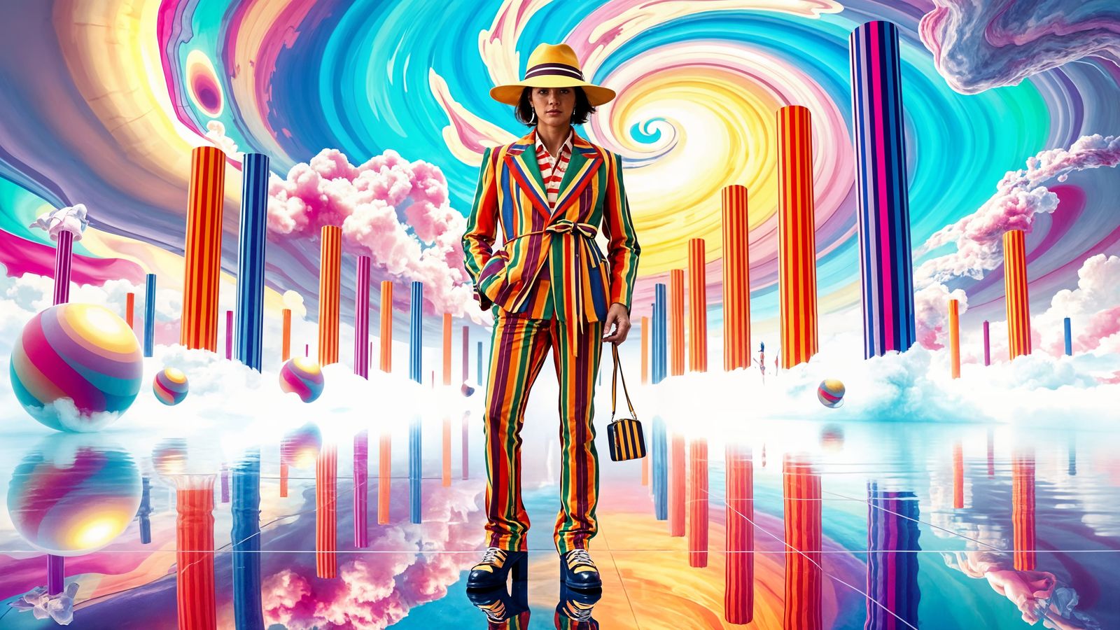 fashion-forward outfit designed with bold, colorful stripes   by @michaeldrew