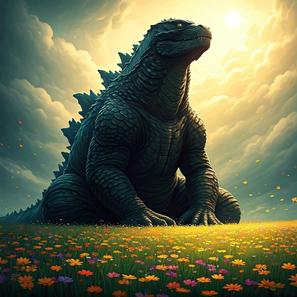 Godzilla enjoying the peaceful nature  by @Space T-Rex