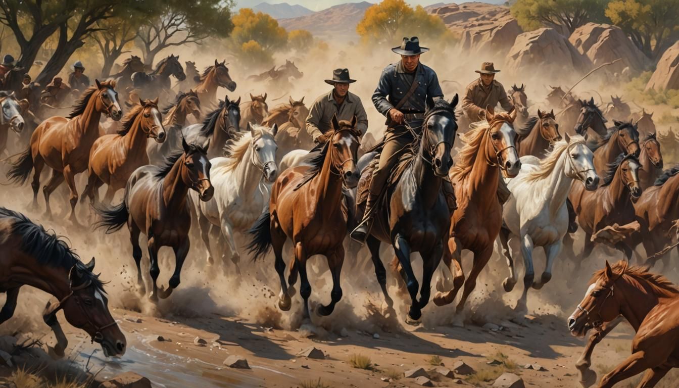 a Male horse thief stealing  a herd of horses in 1930 Hyperr...