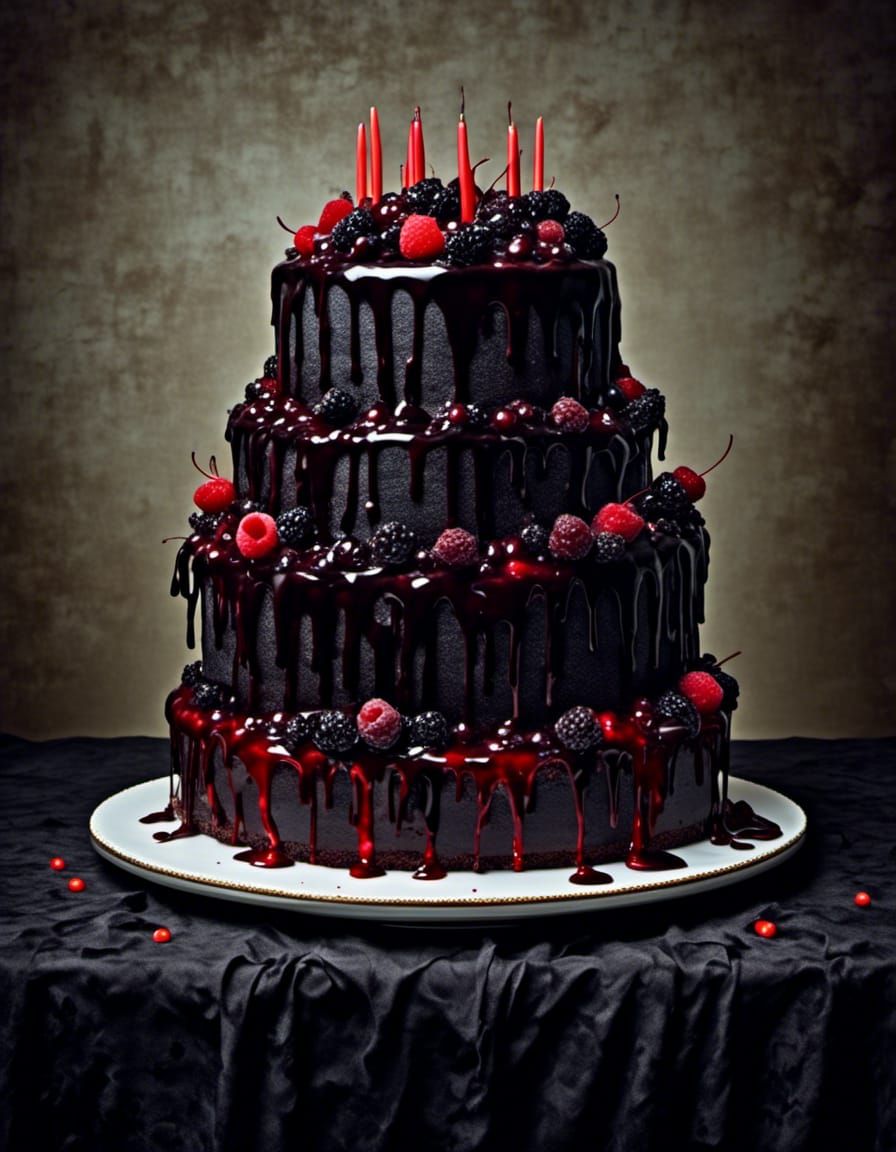 Culinary Photograph Portrait: "The Gothic Cake of Darkness":- <lora:BearZarreV2:1.0> 