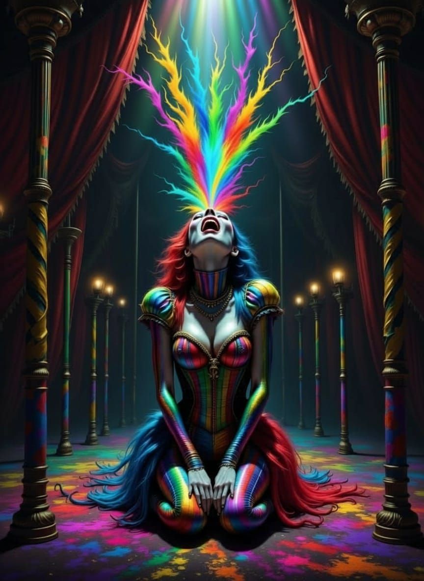 Gothic Cabaret Woman Vomits Glitter Rainbows