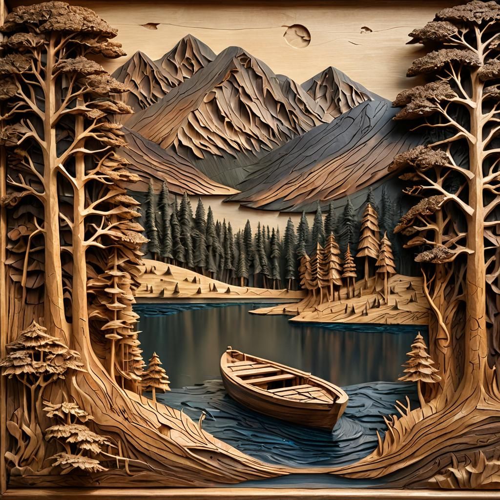 Wood carving: lake   by @sonyalippert