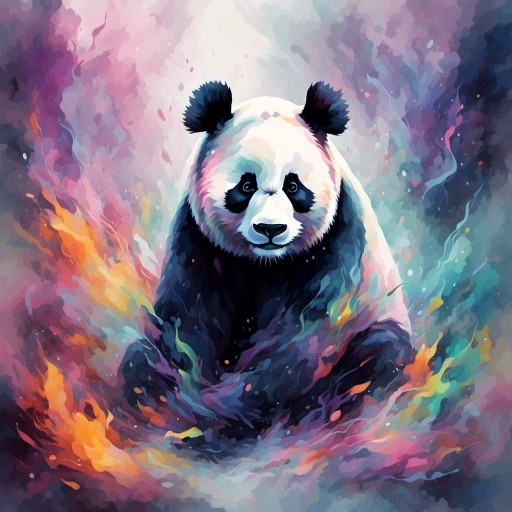 Panda <lora:Smokey watercolor:1.0>