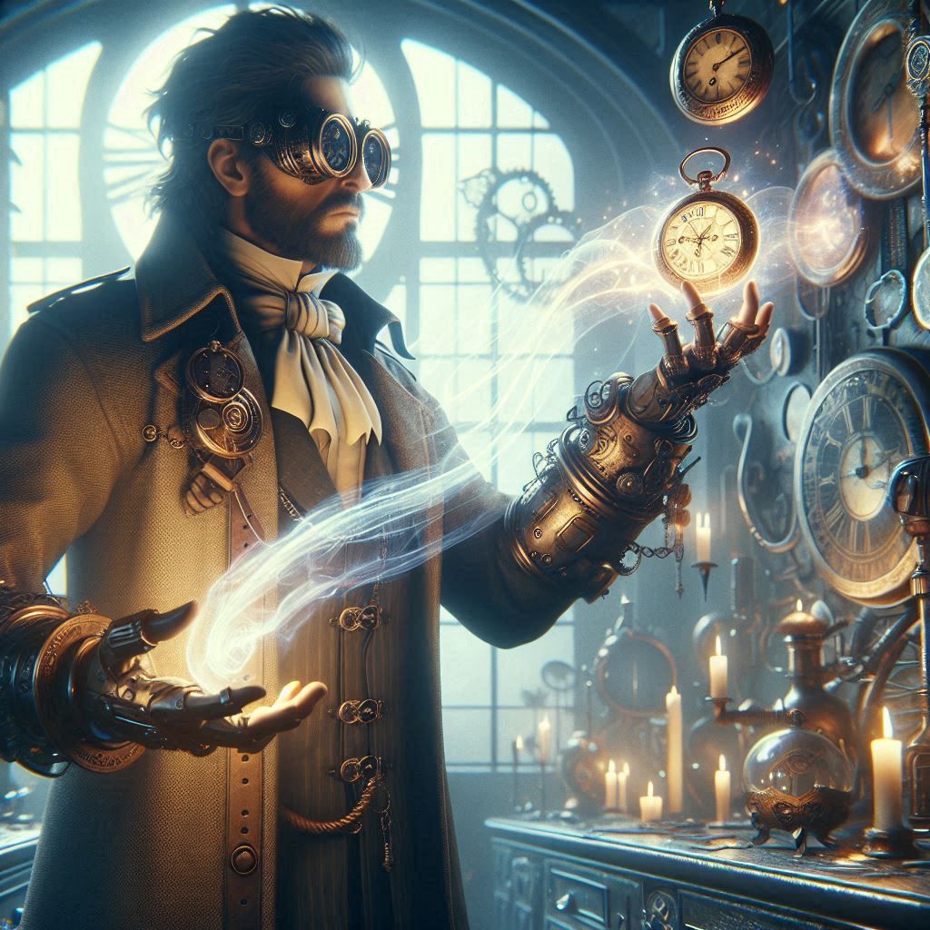 Steampunk wizard bending time