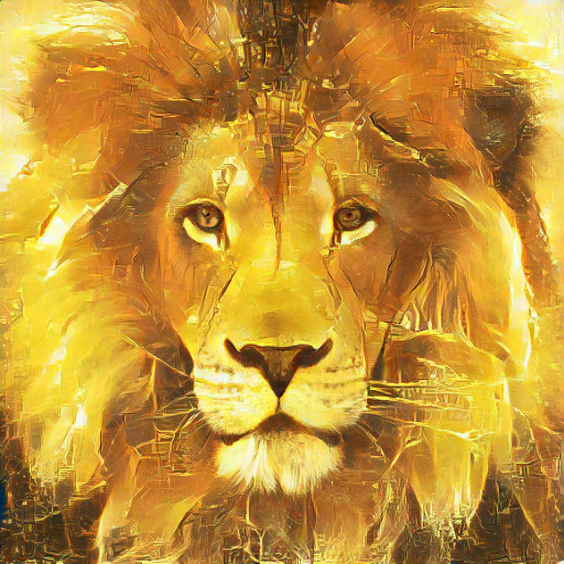 lion art into bitcoin golden theme