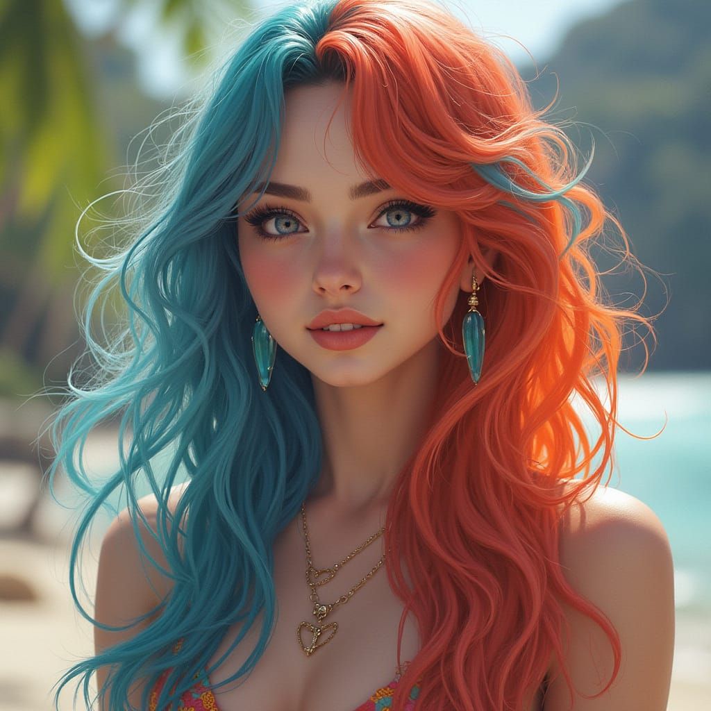 Whimsical Mermaid Siren on Tropical Island