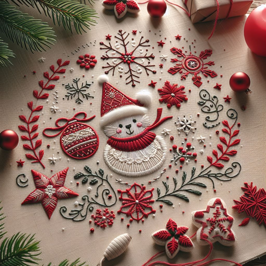 Snowman Redwork Embroidery