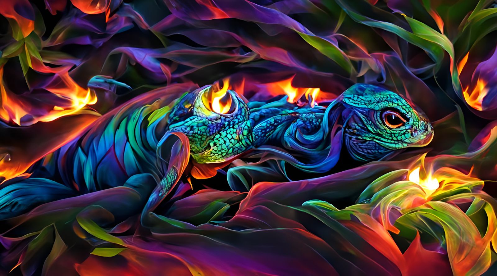 Chameleon Night Fire - AI Generated Artwork - NightCafe Creator