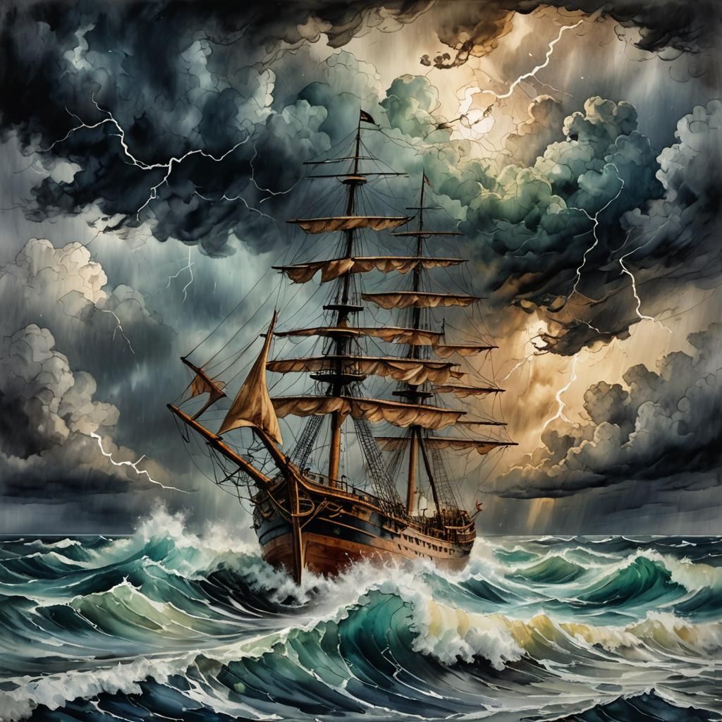 Sailing in a storm - AI Generated Artwork - NightCafe Creator