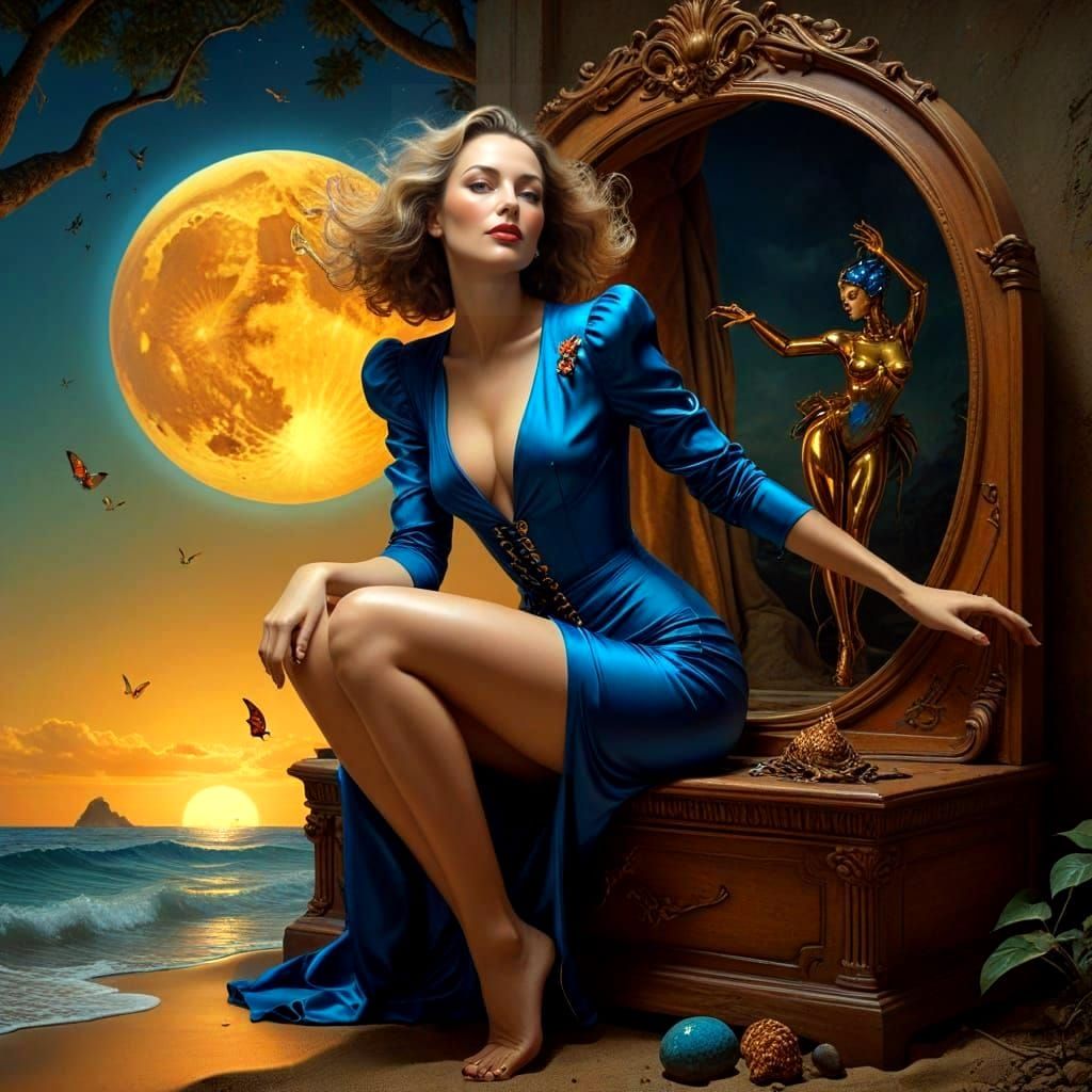 Hyperrealistic Lady in Exotic Surrealistic Scene
